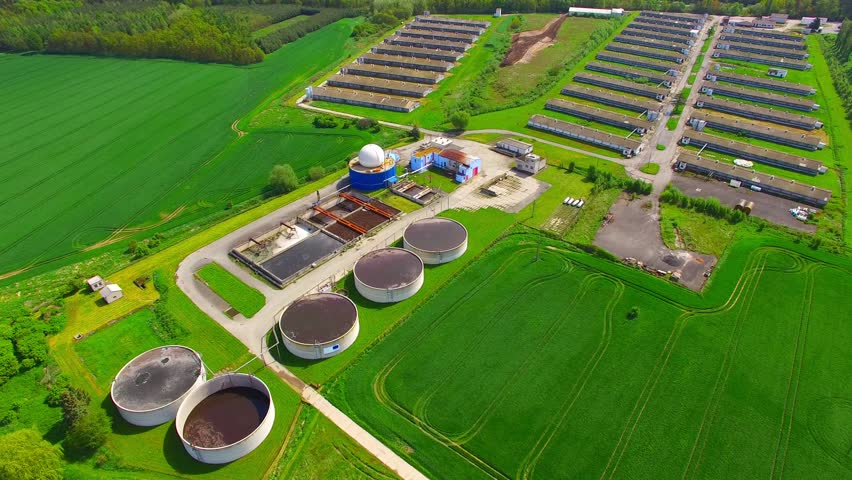 Camera Flight Over Biogas Plant From Pig Farm. Renewable Energy From ...