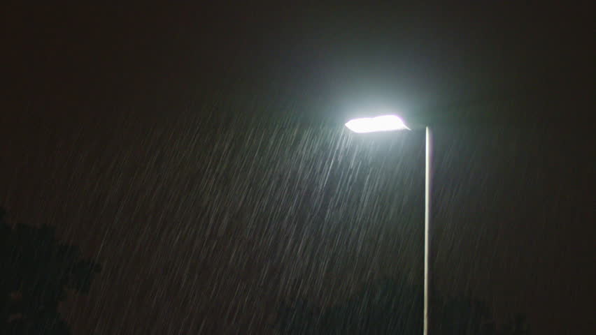 ULTRA HD 4K Illuminated Public Lamp In Dark Night And Heavy Rain, Town ...