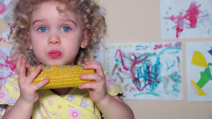 Little Girl Eat Sweet Corn Stock Footage Video 10655615 | Shutterstock