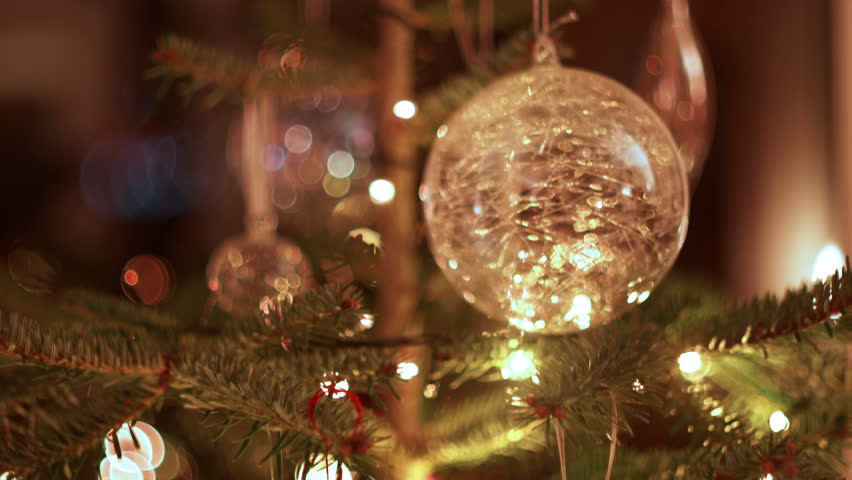 Decorations On Christmas Tree Vertical Stock Footage Video 100 Decorations On Christmas Tree Vertical Tracking Shot With Pull Focus To Baubles And Lights Shallow Give Beautiful Bokeh