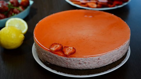 Decorate Strawberry Mousse Cake With Stock Footage Video 100