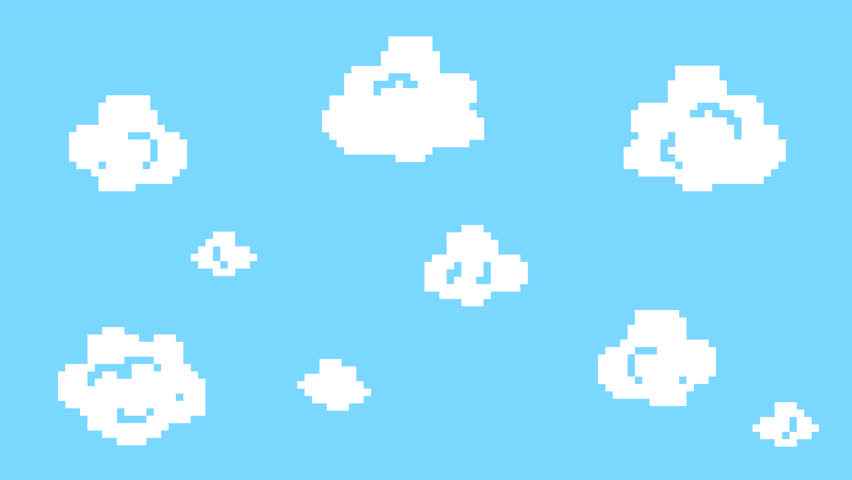 Old Retro Video Game Arcade Clouds Moving On A Blue Sky And Grass Stock ...