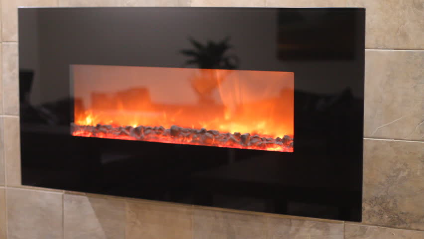 Electric Fireplace With A Burning Stock Footage Video 100