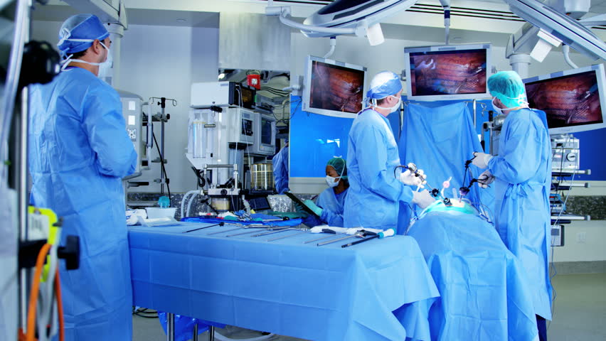 Laparoscopy Surgical Operation Transmitted On Hospital Monitors ...