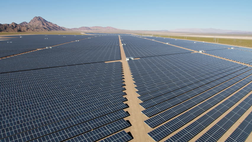 Aerial Desert View Boulder Solar Project Solar Panels Harvesting Clean ...