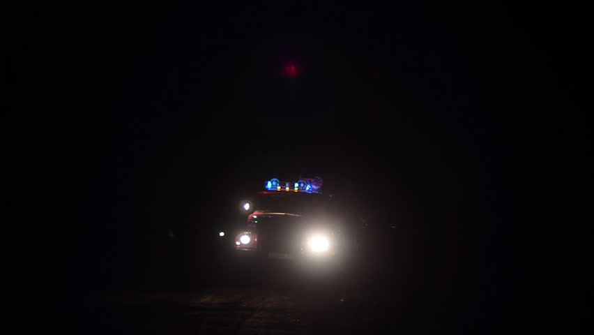 Emergency Lights On The Roof Of A Fire Truck Stock Footage Car Rescuers Truck Flashing Blue Lights At Night Fire On Road With