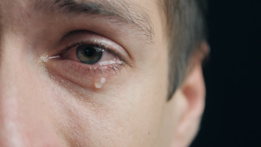 Crying Tears In Eyes Of Depressed Person Closeup Stock Footage Video ...