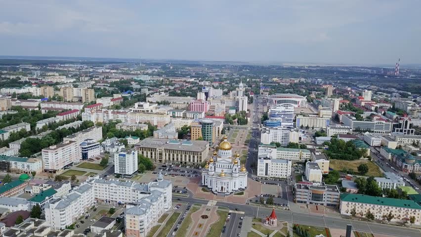 Beautiful Panoramic View Of The Center Of Saransk, Russia., From Drone ...