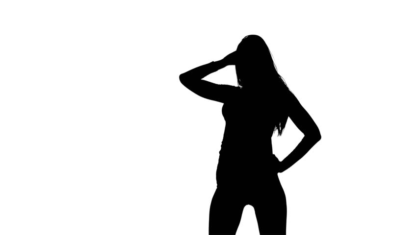 Silhouette Of Woman Raising Arms On White Background In Slow Motion ...