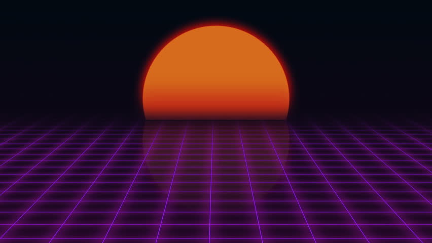 Retro Futuristic.Flight Over The Grid And Sunset. 80s Retro Sci-fi ...