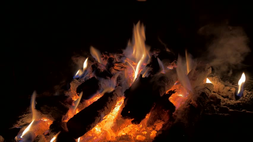 Campfire At Night Close Up Macro Burning Fire Crackling Sounds