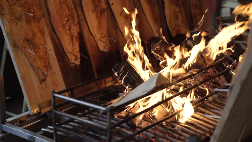 Salmon Cooking Near A Fireplace Stock Footage Video 100