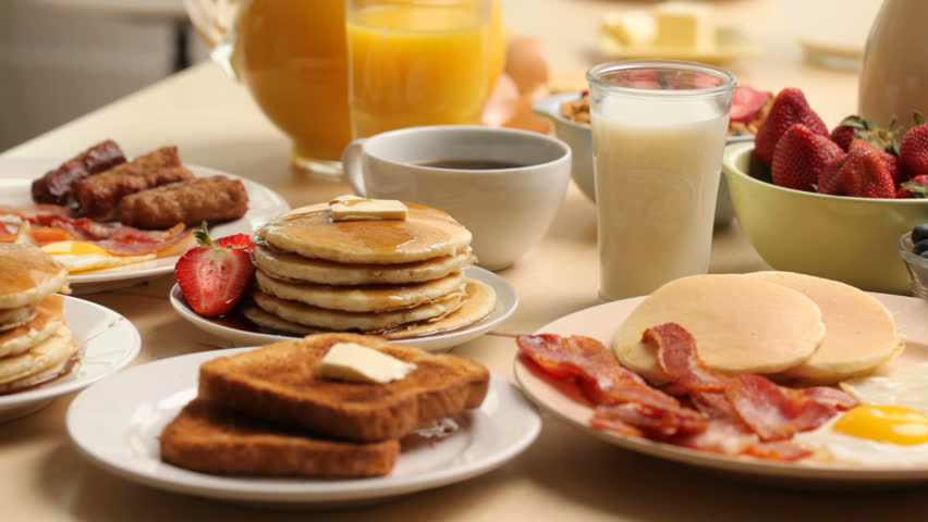 Variety of breakfast foods - Royalty Free Video