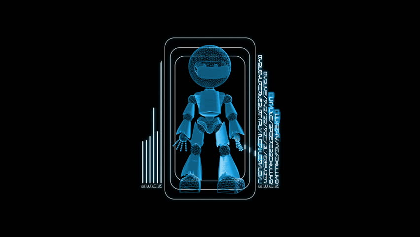 3d Robot Hologram Frame Animation Stock Footage 100 Royalty 3d Robot Hologram Frame Animation Alpha Matte Ideal For Science Fiction S Technology News Tv Shows Projects