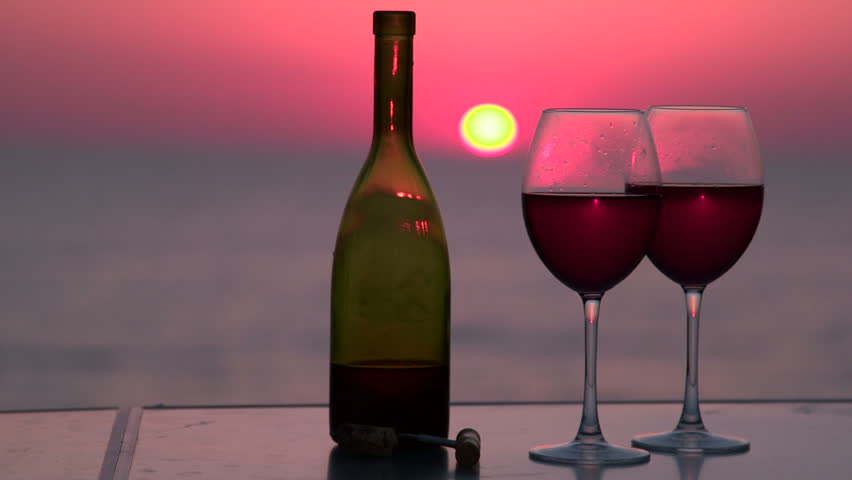 Two Glasses Of Red Wine And Beautiful Sunset By Royalty Free Video 1629