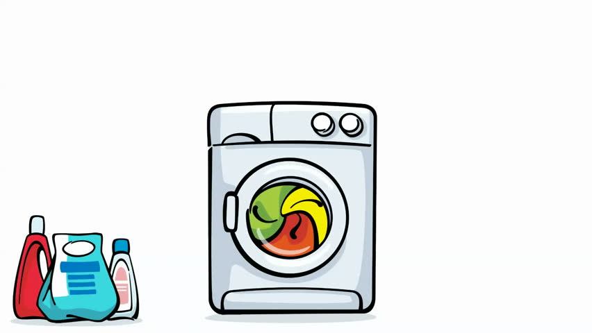 Cartoon Washing Machine Working - Loopable With Alpha Channel Added