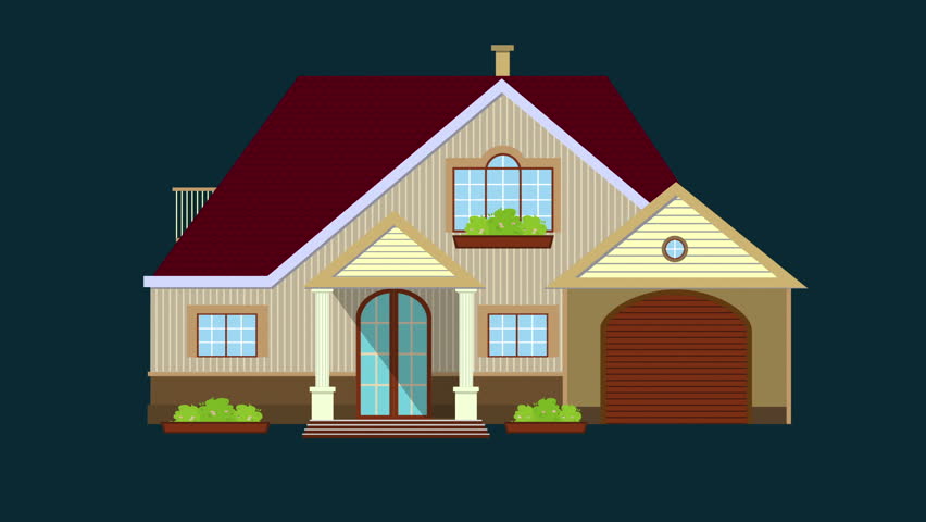 Videoclip de Illustration of House. Flat animation, with alpha-matte