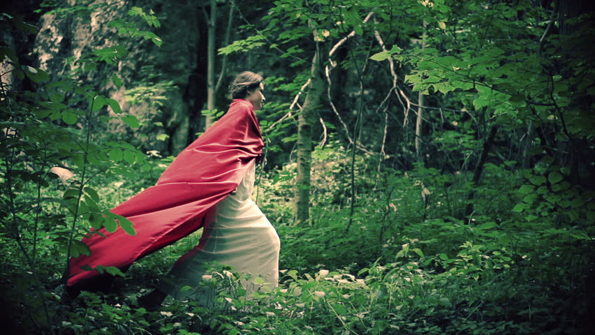 Mysterious Red Riding Hood Walking In Forest, Super Slow Motion, 240fps ...