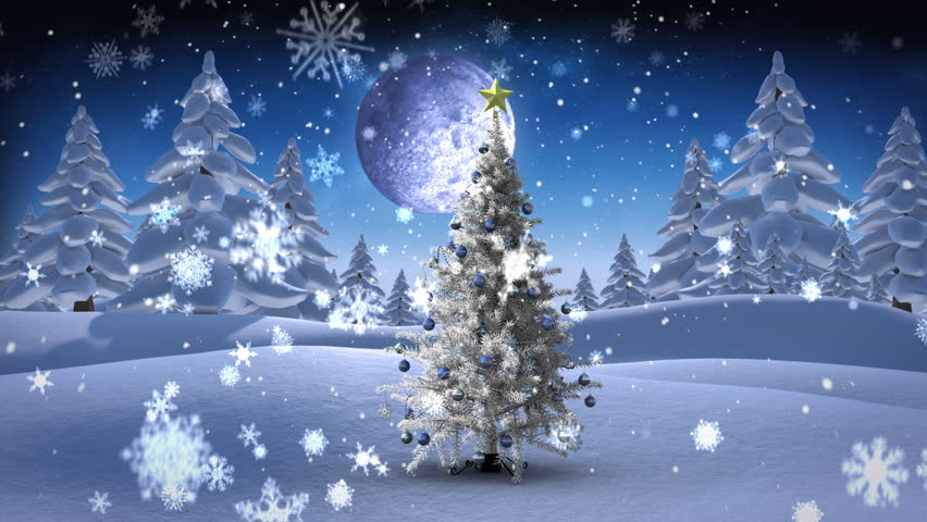 Digital Animation Of Santa And His Sleigh Flying Over Snowy Christmas ...