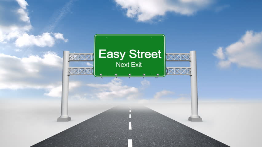 Digital Animation Of Future And Next Exit Road Sign Over Cloudy ...