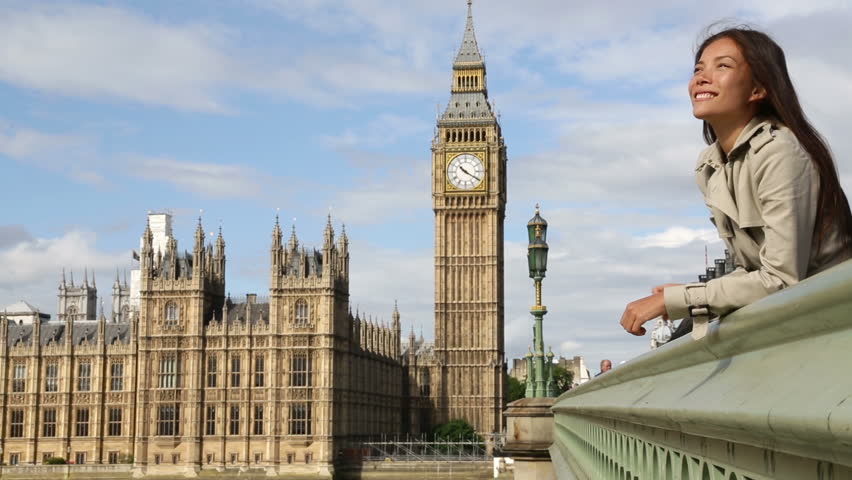 London Woman Tourist Taking Photo On Tower Bridge With Mobile Smart ...