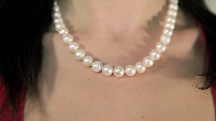 Girl Admires Pearl Necklace Shes 