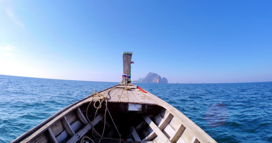 wooden fishing boat moves on stock footage video 100%