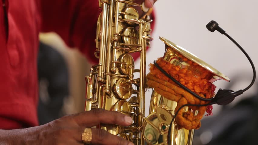 Mumbai India April 22 2017 Musician Playing Saxophone In Indian Mumbai India April 22 2017 Musician Playing Saxophone In Indian Wedding Maharashtra Shot On Stock Footage Video 9892934