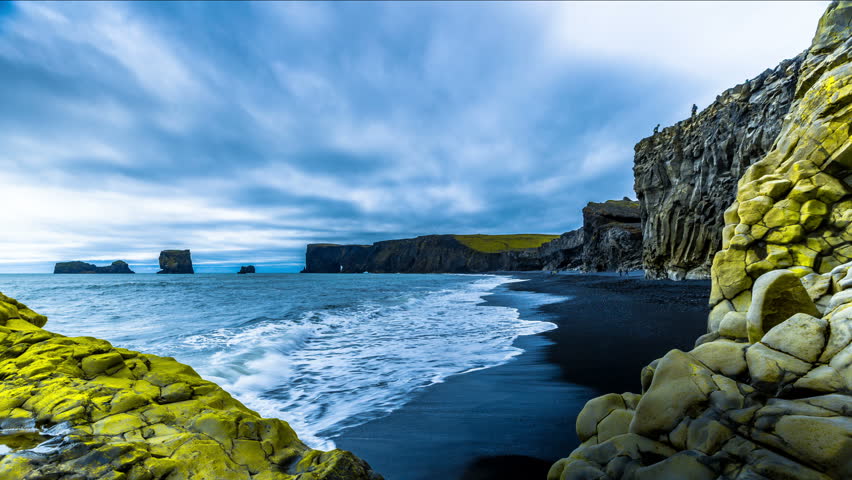 Reynisdrangar Beach, Iceland - 15 June 2015: A Beautiful Black Sand ...